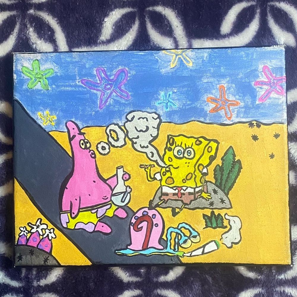 Hand Drawn and Painted Colorful Cartoon Canvas Art